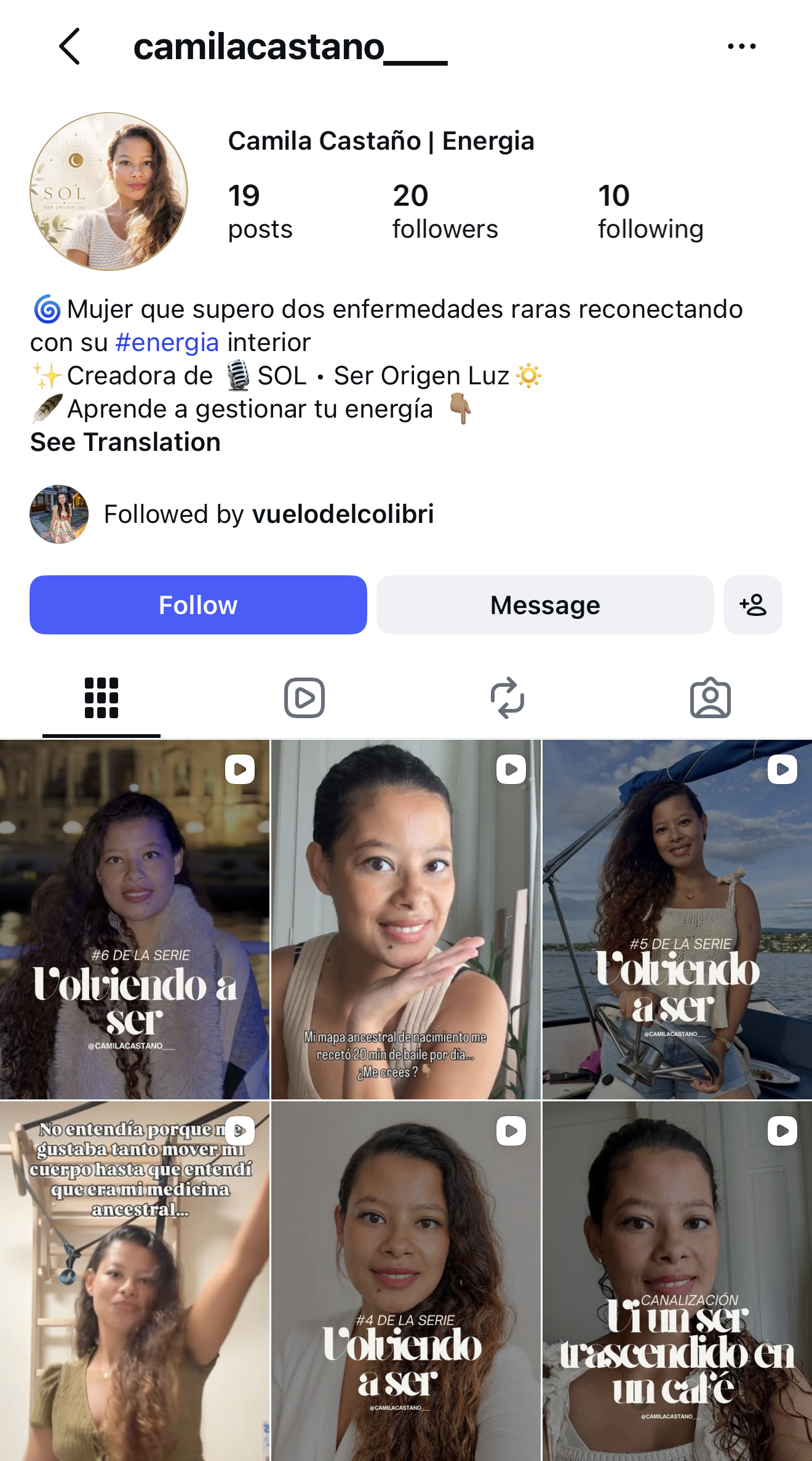 Captura del perfil de Instagram de Camila Castaño